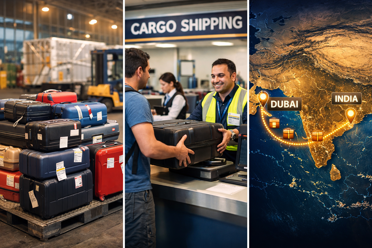 Dubai to India excess baggage shipping service at airport cargo terminal